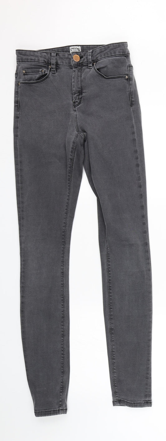Additional front view of ASOS women’s grey denim skinny jeans, size UK 26, 29-inch leg