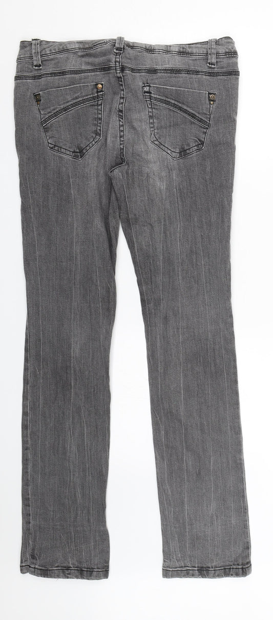 New Look Womens Grey Denim Straight Jeans Size 12 L29 in