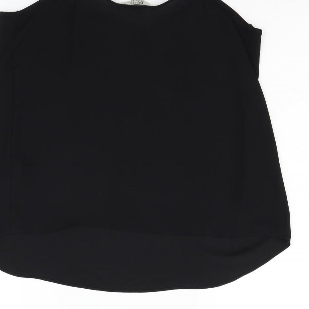 Brand and care label for Papaya women’s black basic blouse, size UK 12