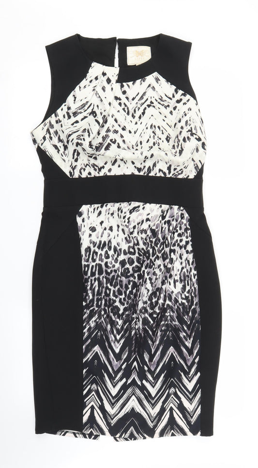 Lipsy Womens Black Herringbone Sheath Size 14 - Leopard print