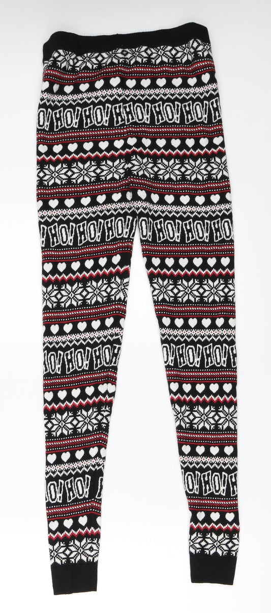 F&F Womens Black Fair Isle Capri Leggings Size 8 L28.5 in