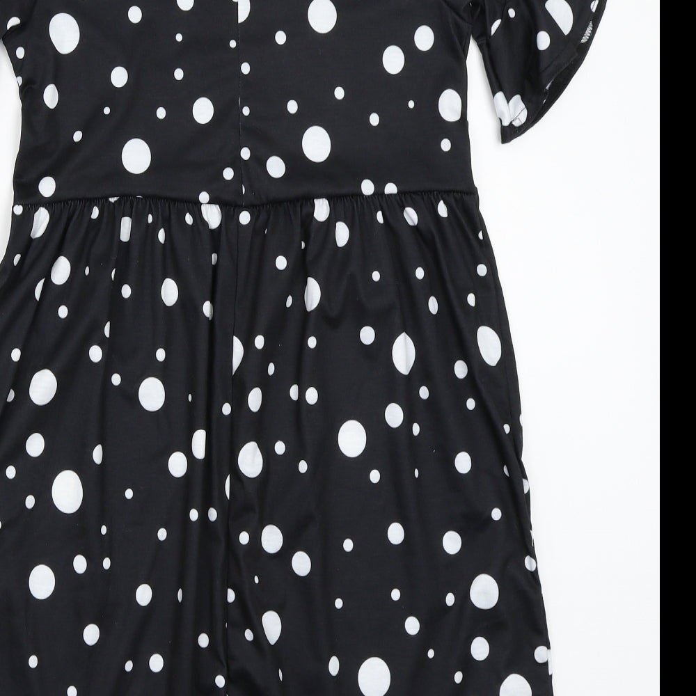 Boohoo Womens Black Polka Dot A-Line Size 8