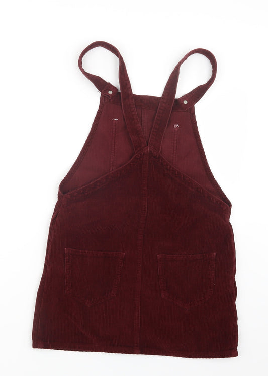Topshop Womens Red Velvet Pinafore/Dungaree Dress Size 6