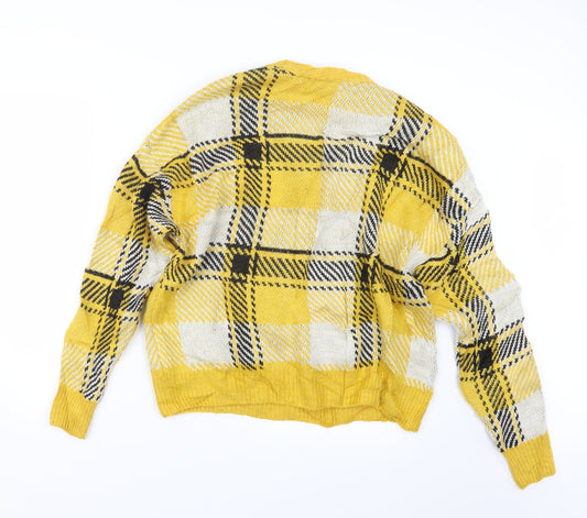 New Look Womens Yellow Geometric Knit Pullover Jumper Size S