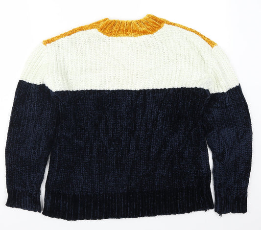 Primark Womens Yellow Knit Pullover Jumper Size 6 - Blue Chevron