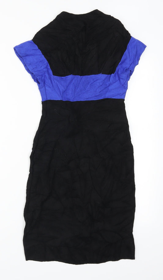 Topshop Womens Black Colourblock Pencil Dress Size 6 - Blue