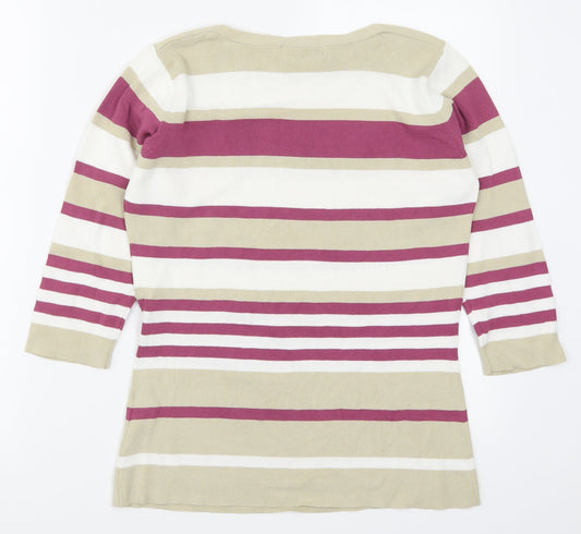 Damart Womens Pink Striped Pullover Jumper Size 12 - Beige