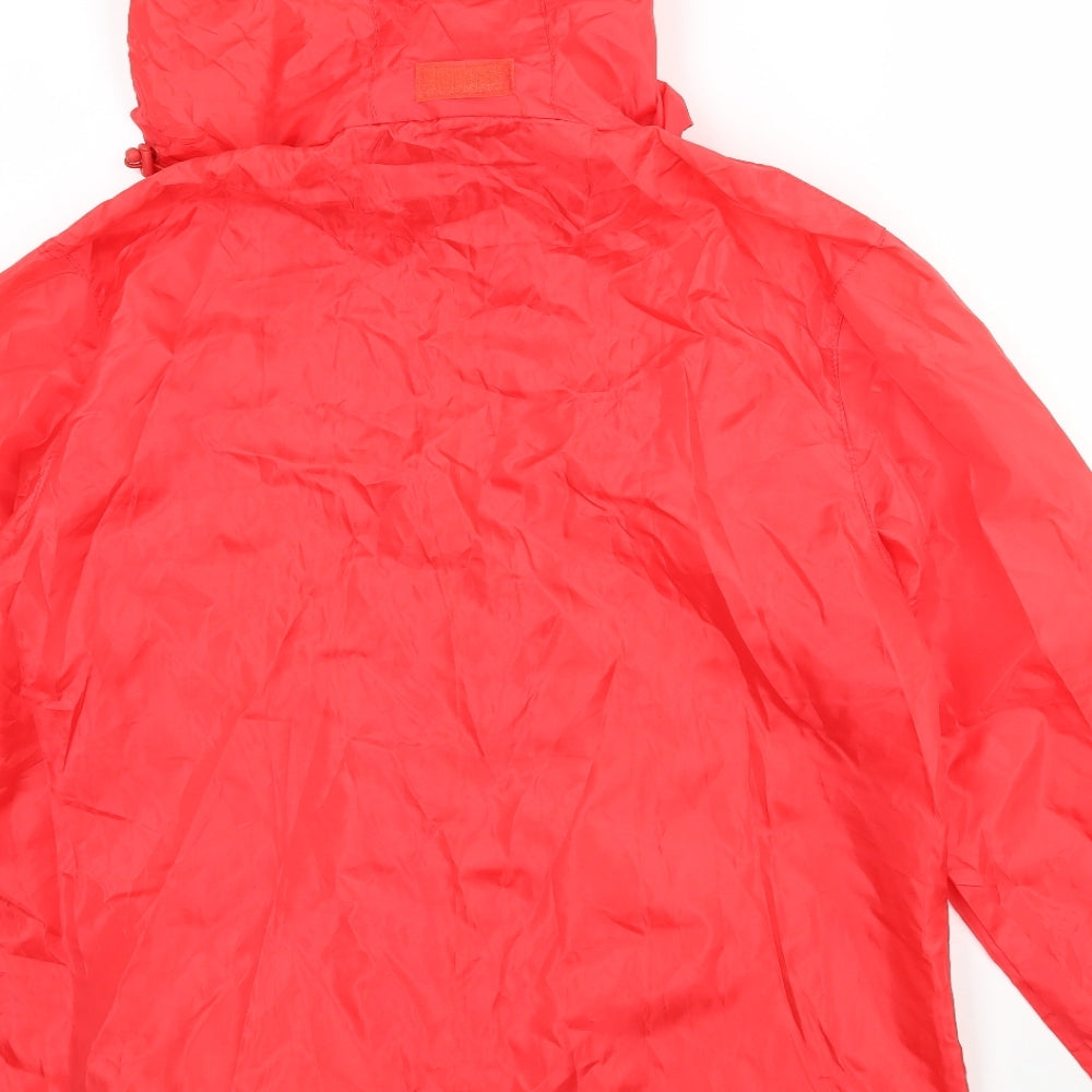 Brand and care label for Denim & Co. women’s red rain coat jacket, size UK 8