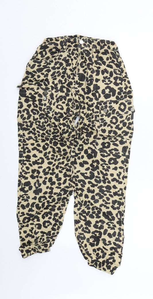 Womens UK Size 4 PRETTYLITTLETHING Relaxed Fit Cargo Beige Trousers