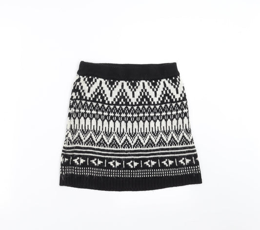 Miss Selfridge Womens Black Geometric Knit A-Line Skirt Size 8