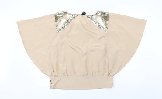Womens UK Size L Villa Beige Basic Blouse