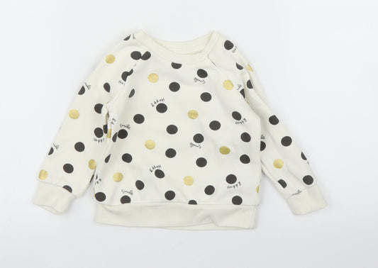 Primark Girls Ivory Polka Dot Pullover Jumper Size 6-9 Months