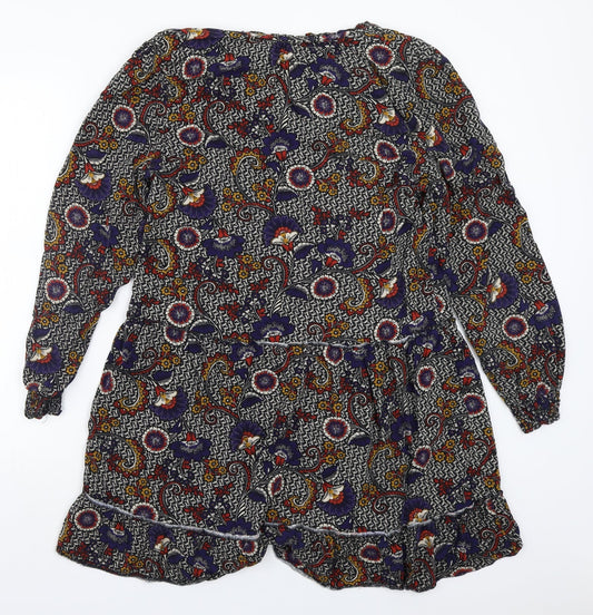 George Womens Black Floral A-Line Size 14