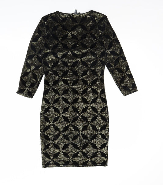 Topshop Womens Black Geometric Bodycon Size 10