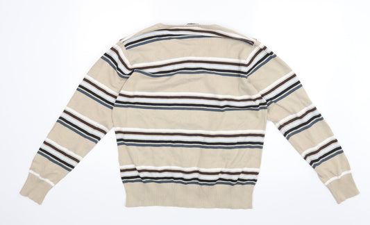 Officers Club Mens Beige Striped Pullover Jumper Size M