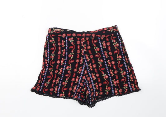 Miss Selfridge Womens Black Paisley Sweat Shorts Size 10 - Transparent