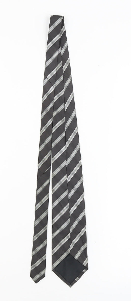 Preworn Mens Black Striped Pointed Tie One Size
