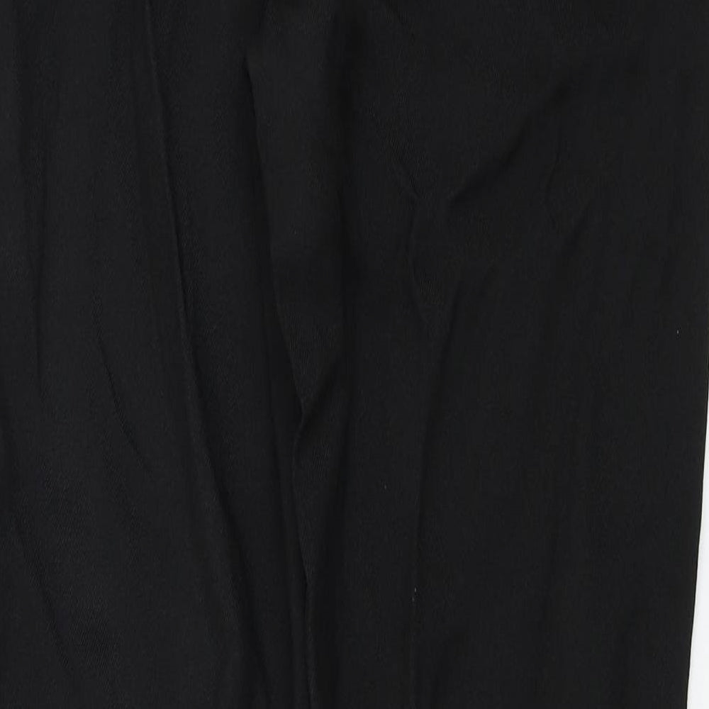 Brand and care label for Missguided women’s black trousers, size UK 8, 25-inch leg