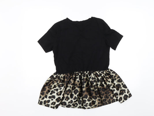 Boohoo Womens Black Animal Print Basic Blouse Size S