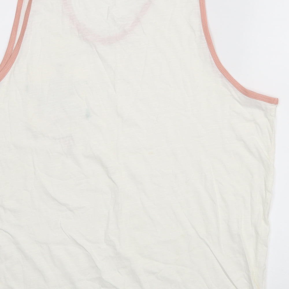 ACW85 Womens White Floral Basic Tank Size 2XL