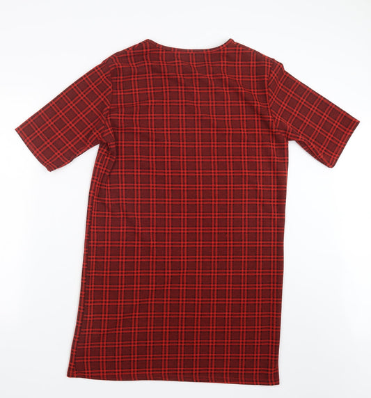 Missguided Womens Red Check T-Shirt Dress Size 10