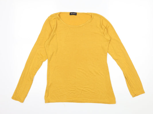 Womens UK Size 14 QED London Yellow Basic T-Shirt