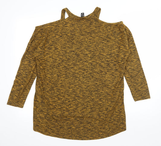 New Look Womens Yellow Pullover Jumper Size M - Cut Out Shoulder