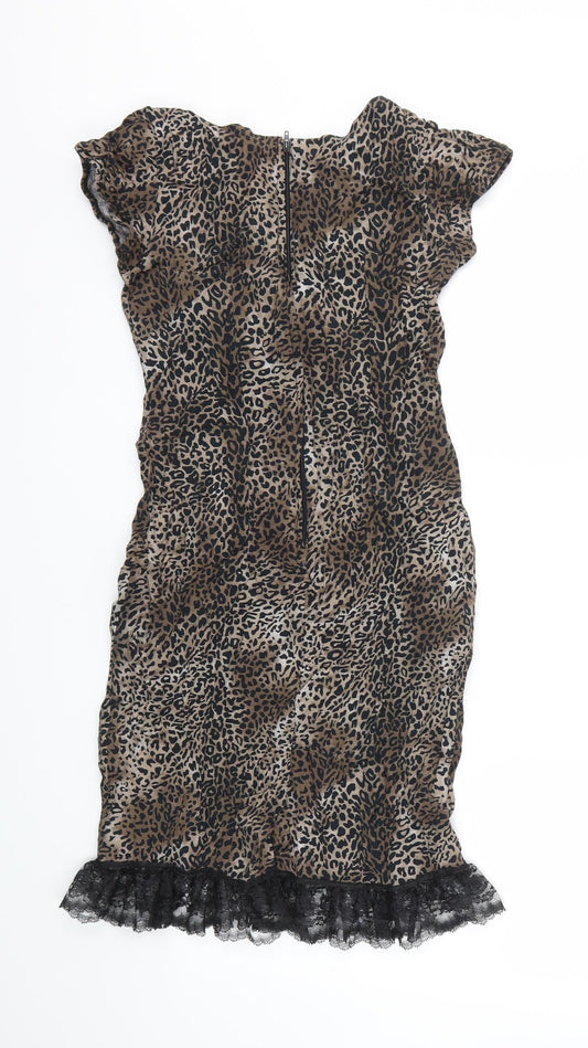 Internacionale Womens Brown Animal Print A-Line Size 8
