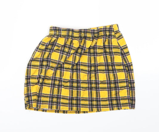 Boohoo Womens Yellow Check Basic T-Shirt Size 12