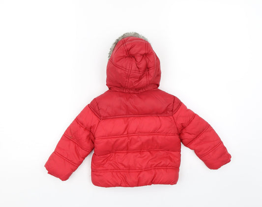 F&F Girls Red Puffer Jacket Coat Size 9-12 Months