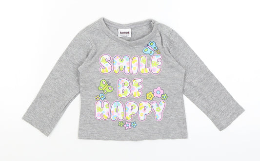 Additional front view of Aardvark Baby Grey Basic T-Shirt, size 3-6, Months - Smile Be Happy