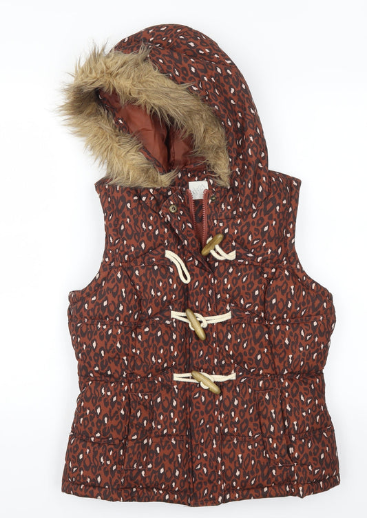 George Womens Brown Animal Print Gilet Coat Size 8