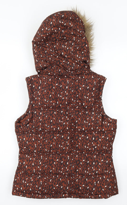 George Womens Brown Animal Print Gilet Coat Size 8