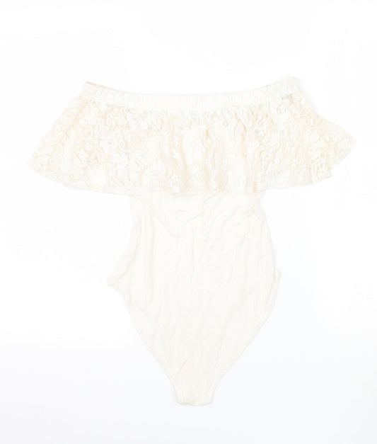 Womens UK Size 6 Preworn One-Piece Ivory Bodysuit