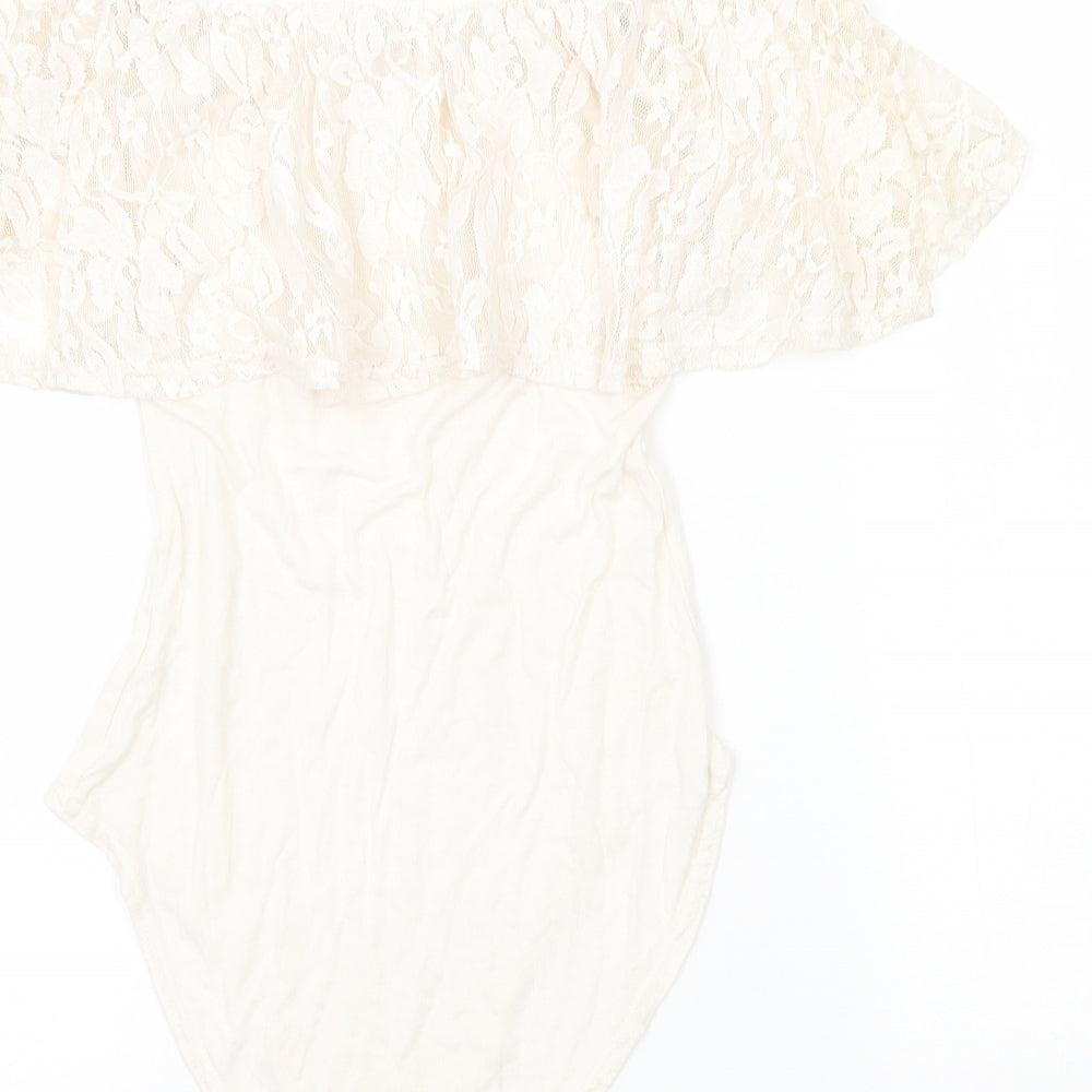 Womens UK Size 6 Preworn One-Piece Ivory Bodysuit