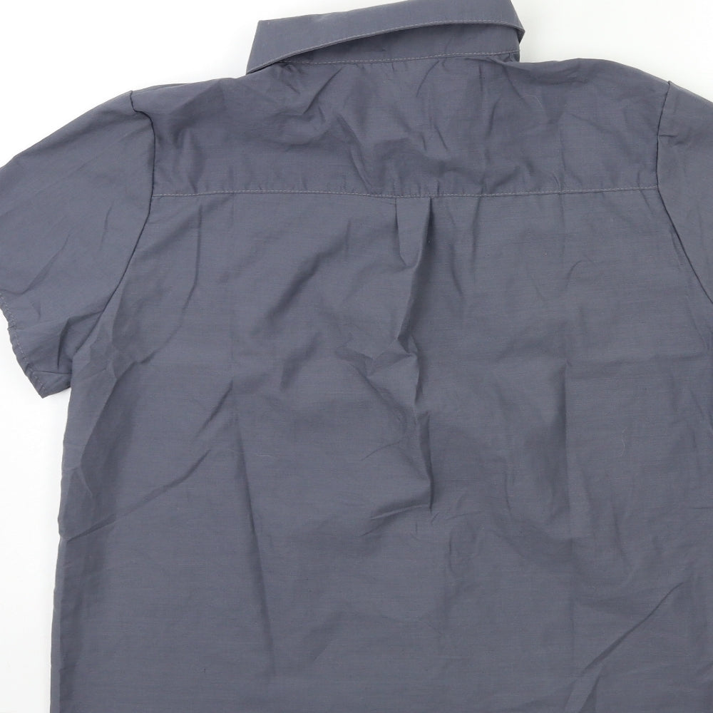 Mens UK Size L Preworn Grey Button-Up Short Sleeve Casual Shirt