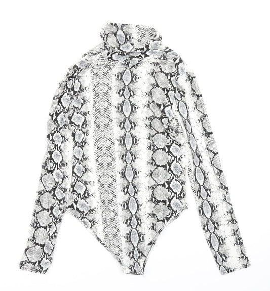 PRETTYLITTLETHING Womens White Animal Print  Bodysuit One-Piece Size 12