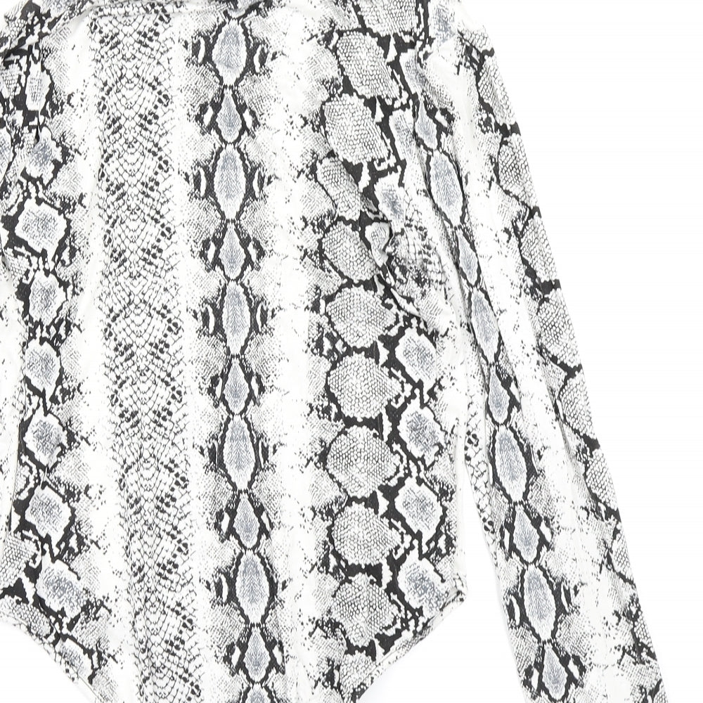 PRETTYLITTLETHING Womens White Animal Print Bodysuit One-Piece Size 12