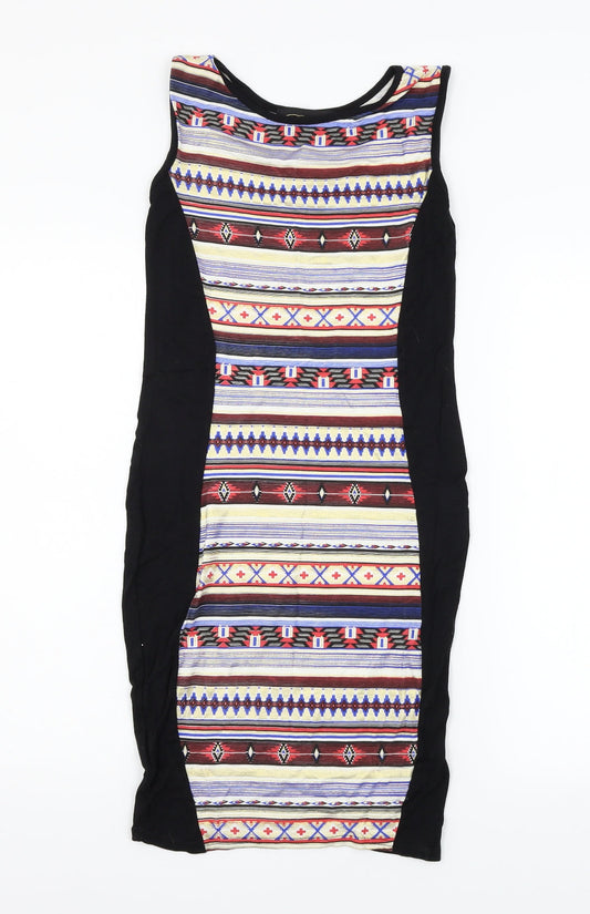 Parisian Signature Womens Multicoloured Geometric Jersey Bodycon Size S