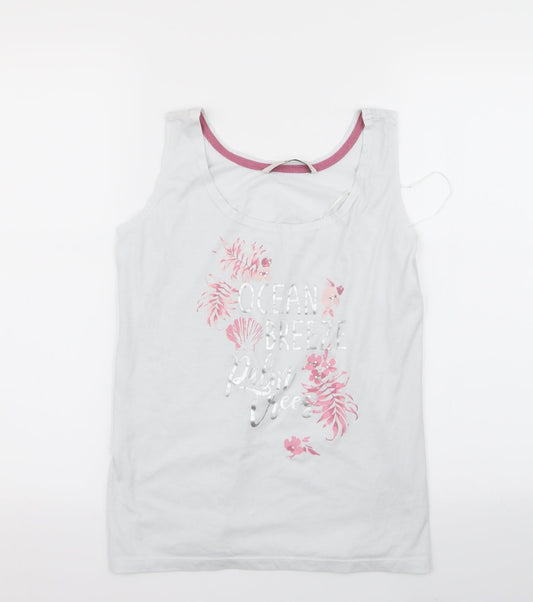 Tu Womens White Floral Basic Tank Size 8