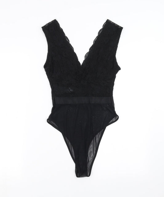 New Look Womens Black Floral  Bodysuit One-Piece Size 6