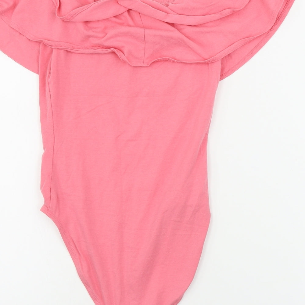 Brand and care label for Miss Selfridge women’s pink bodysuit one-piece, size UK 6