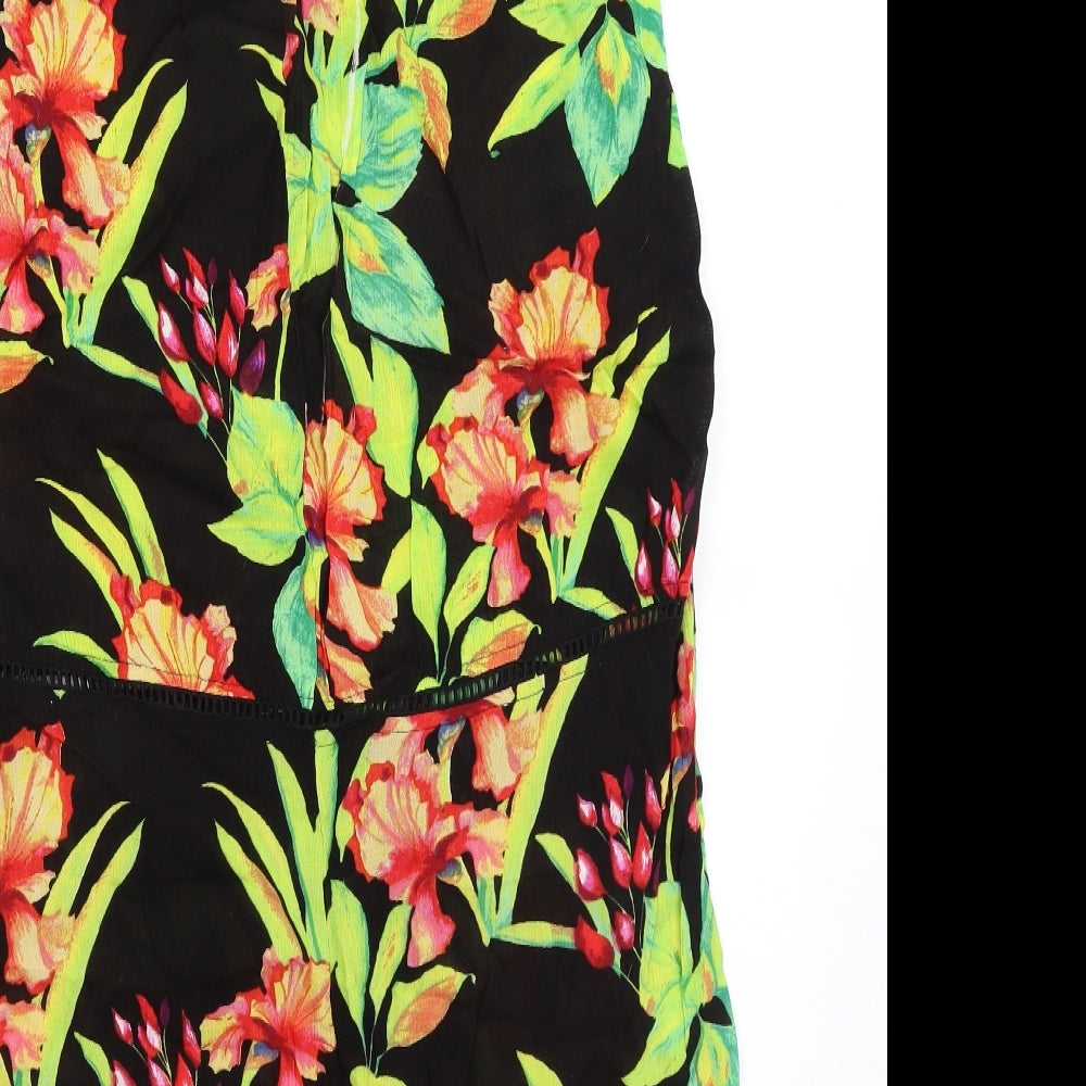 Primark Womens Black Floral A-Line Skirt Size 8