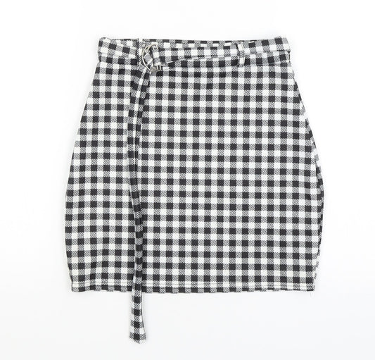 PRETTYLITTLETHING Womens Black Check Mini Skirt Size 6