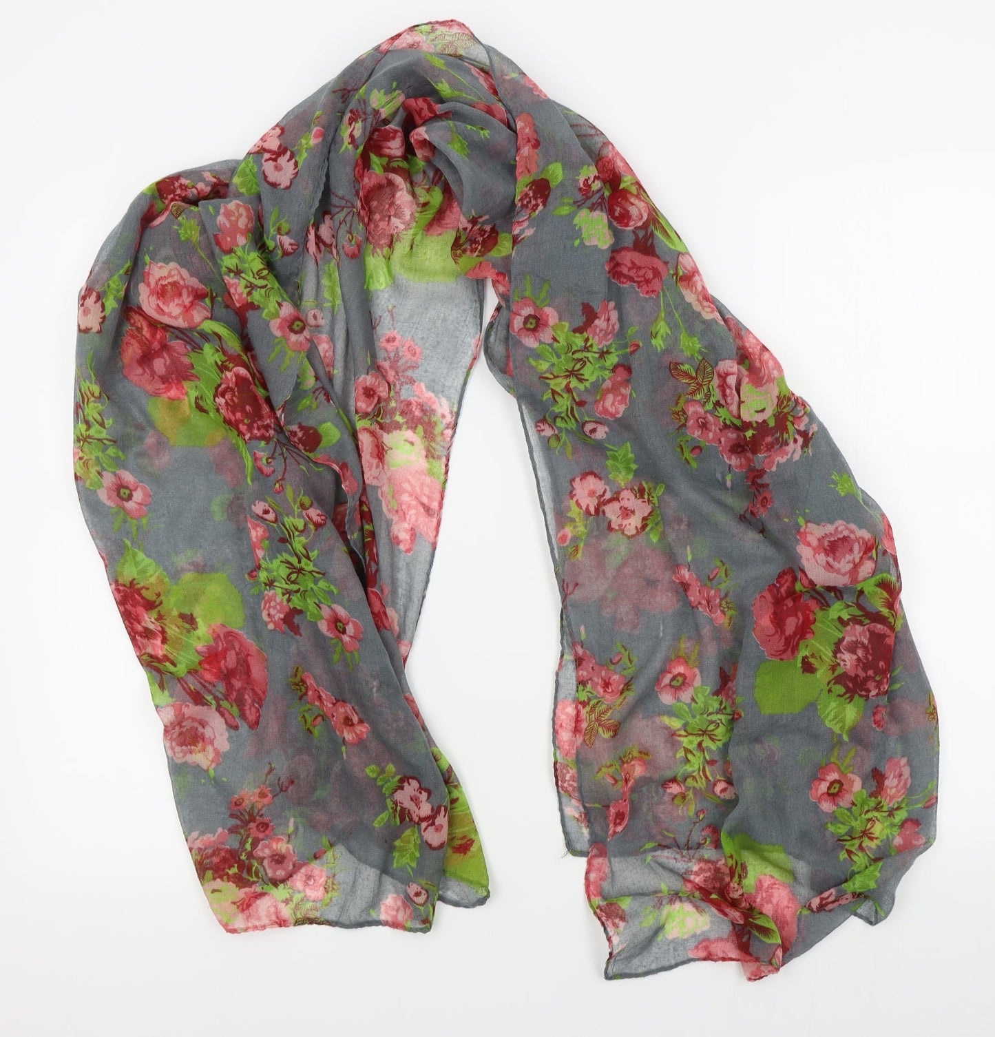 Preworn Womens Grey Floral Scarf