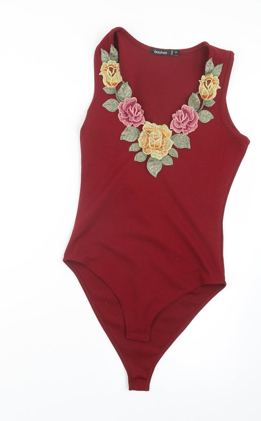 Womens UK Size S Boohoo One-Piece Red Bodysuit