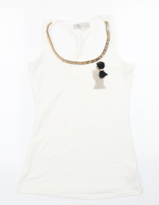 Womens UK Size S Cameo Rose White Basic Tank