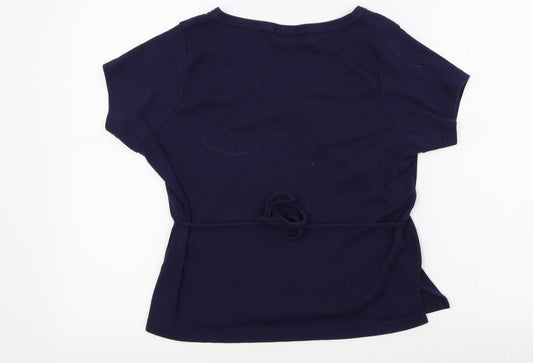 EDITIONS Womens Blue Colourblock Basic T-Shirt Size 12