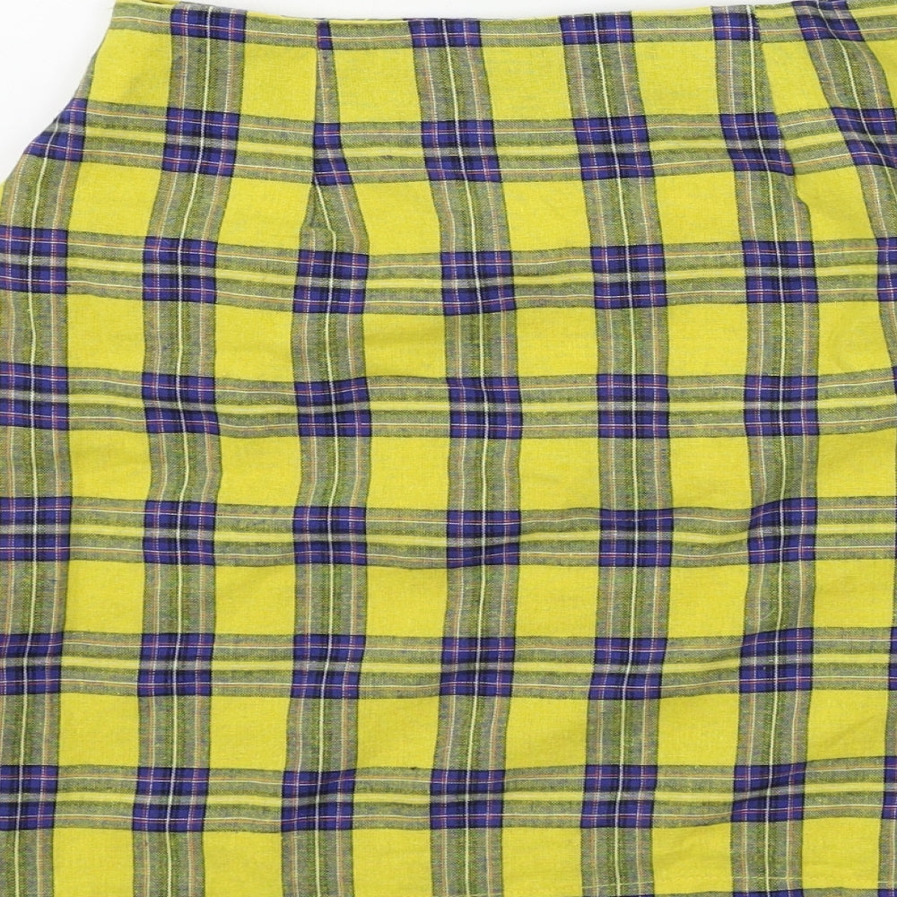 Zaful Womens Yellow Check A-Line Skirt Size S