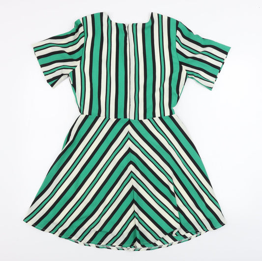 Boohoo Womens Green Striped A-Line Size 8